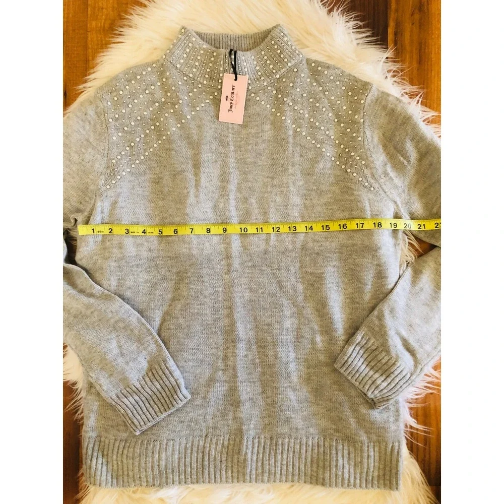 Juicy Couture sweater Silver Shine Pearl heather gray funnel neck Winter top - Y